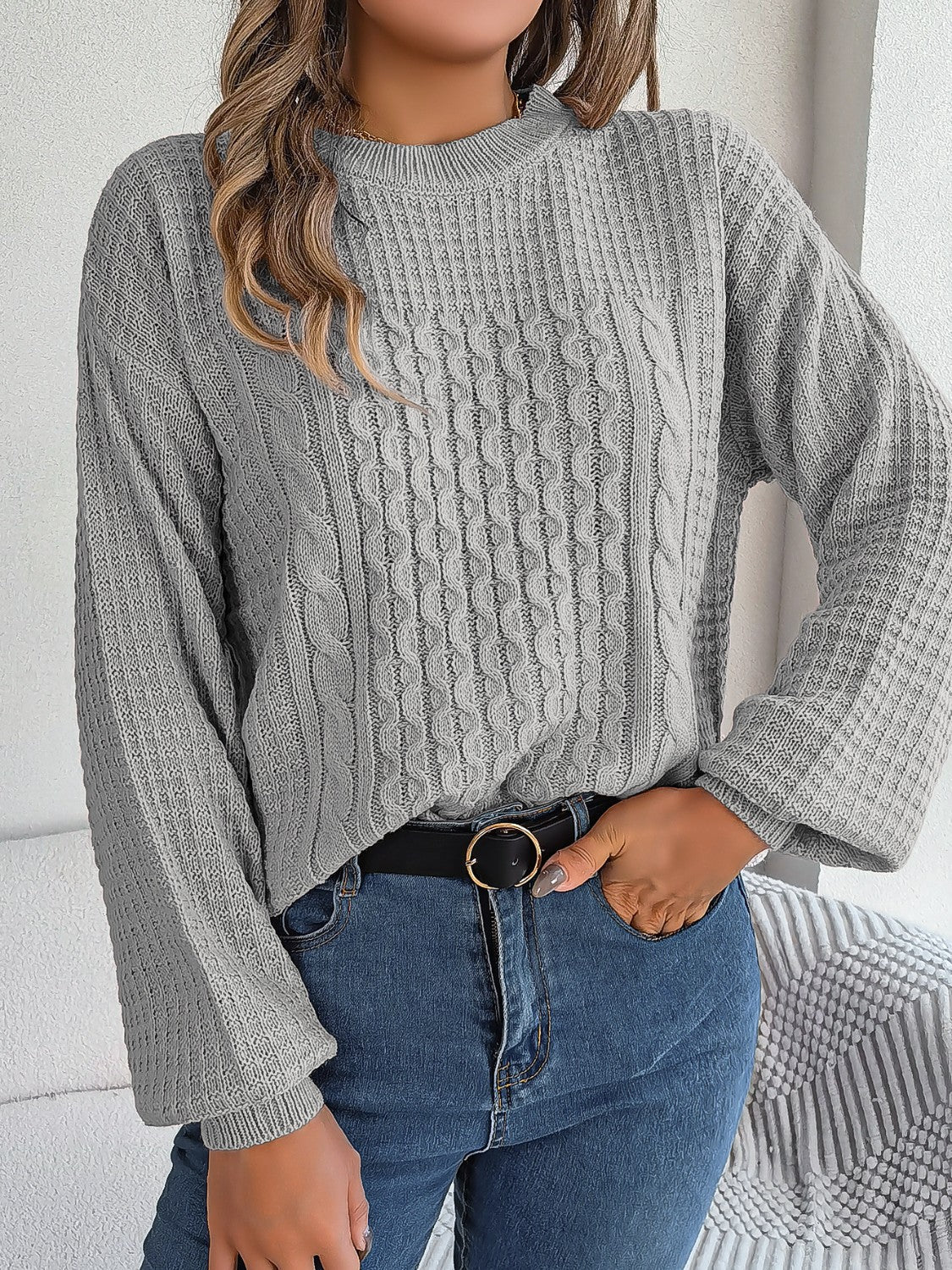 Faelyn Sweater | Cable Knit Round Neck Sweater