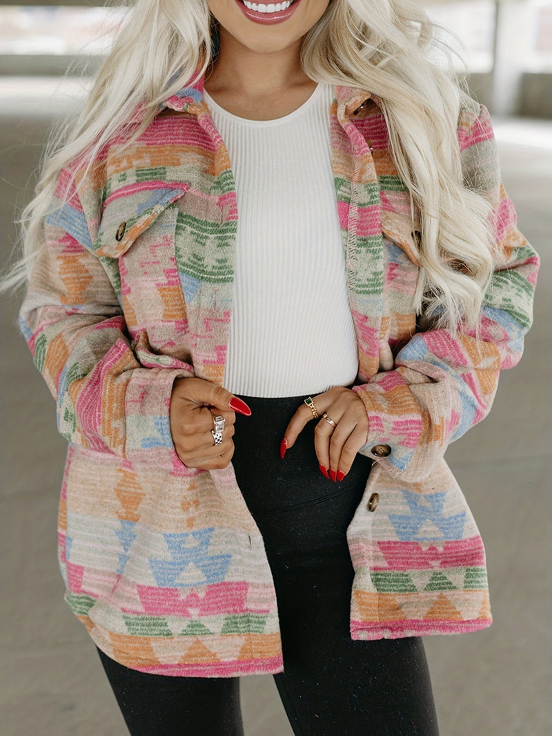 Jazlyn Aztec Pattern Jacket | Button-Up Cozy Style