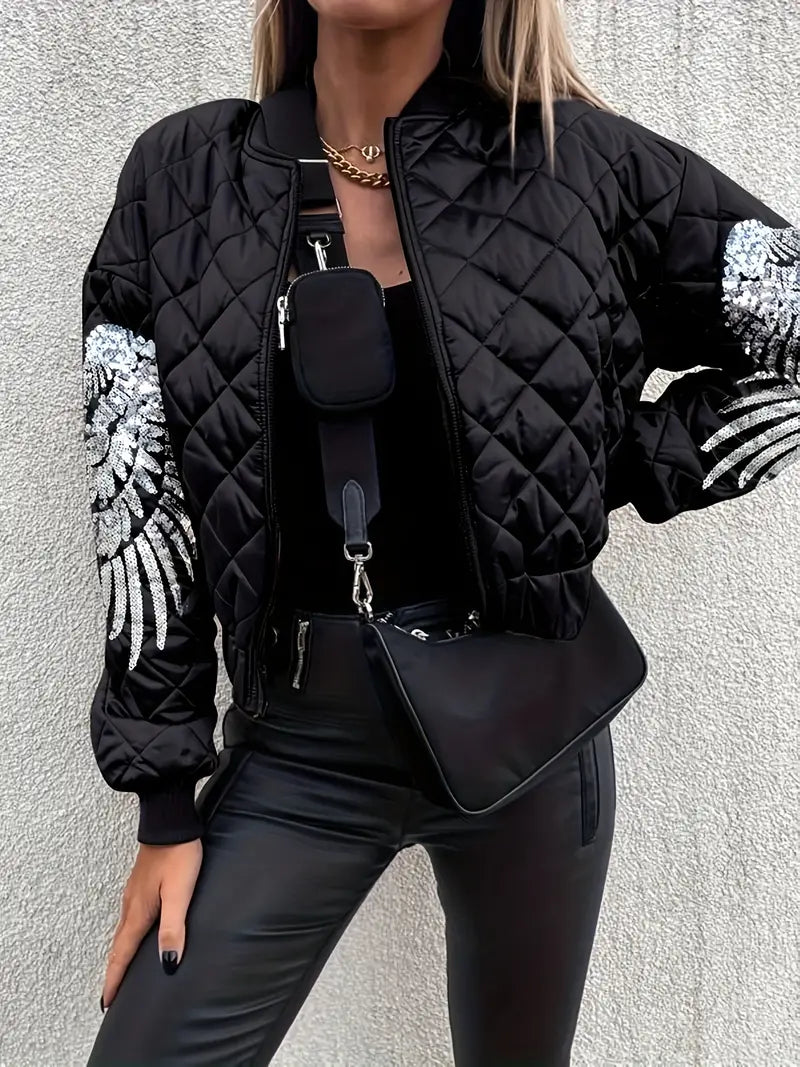 Kaia Jacket | Quilted Wing Pattern Bomber Jacket