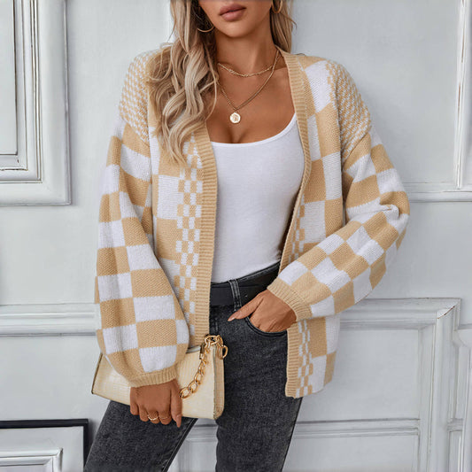 Odina Cardigan | Women's Autumn Casual Checked Knitted Cardigan