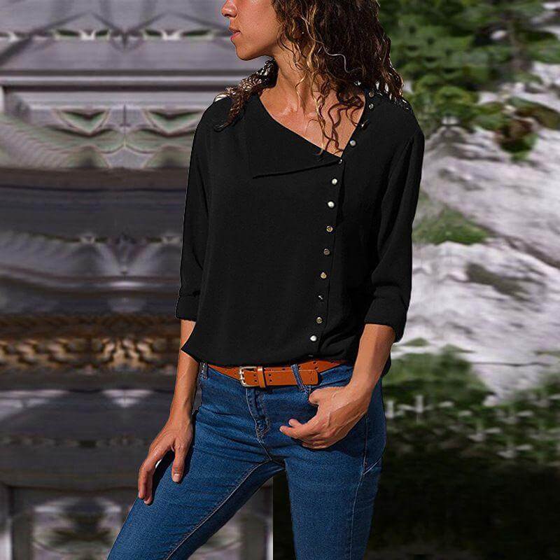 Jamila Top | Asymmetrical Button Oblique Collar Blouse