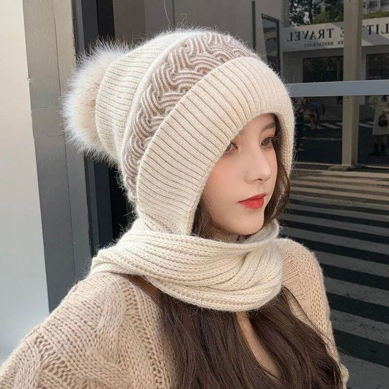 Ilianna Hat & Scarf Set | Warm Wool Winter Beanie and Scarf Set with Pom Pom