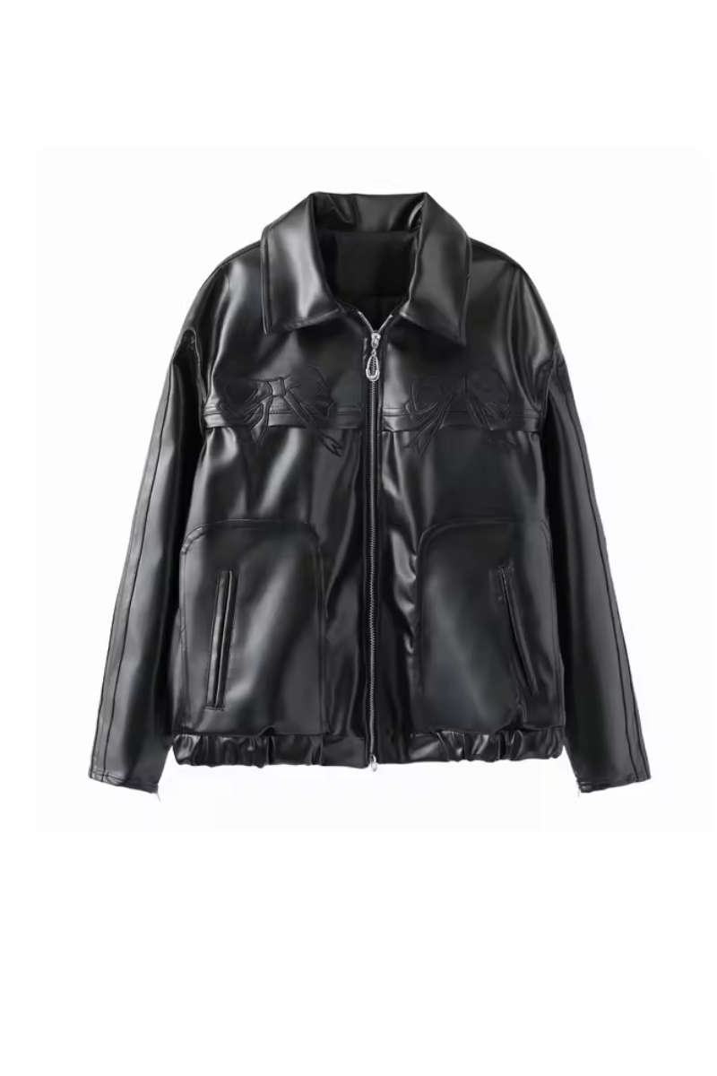 Iona Jacket | Vintage Faux Leather Jacket with Bow Details