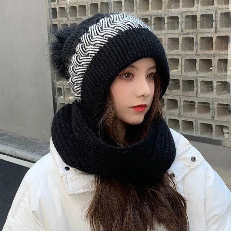 Ilianna Hat & Scarf Set | Warm Wool Winter Beanie and Scarf Set with Pom Pom