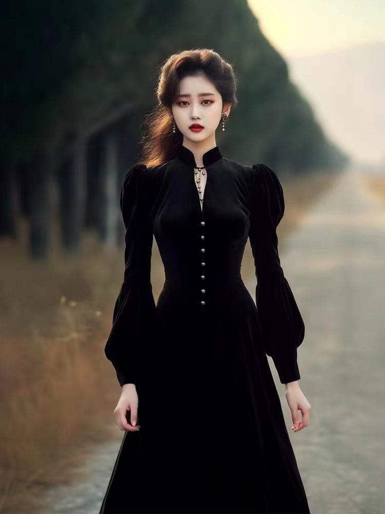 Opal Dress | Elegant Velvet High-Neck Dress