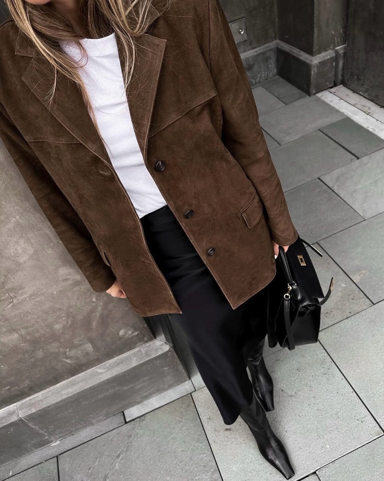 Kyla Jacket | Brown Suede Button-Down Classic