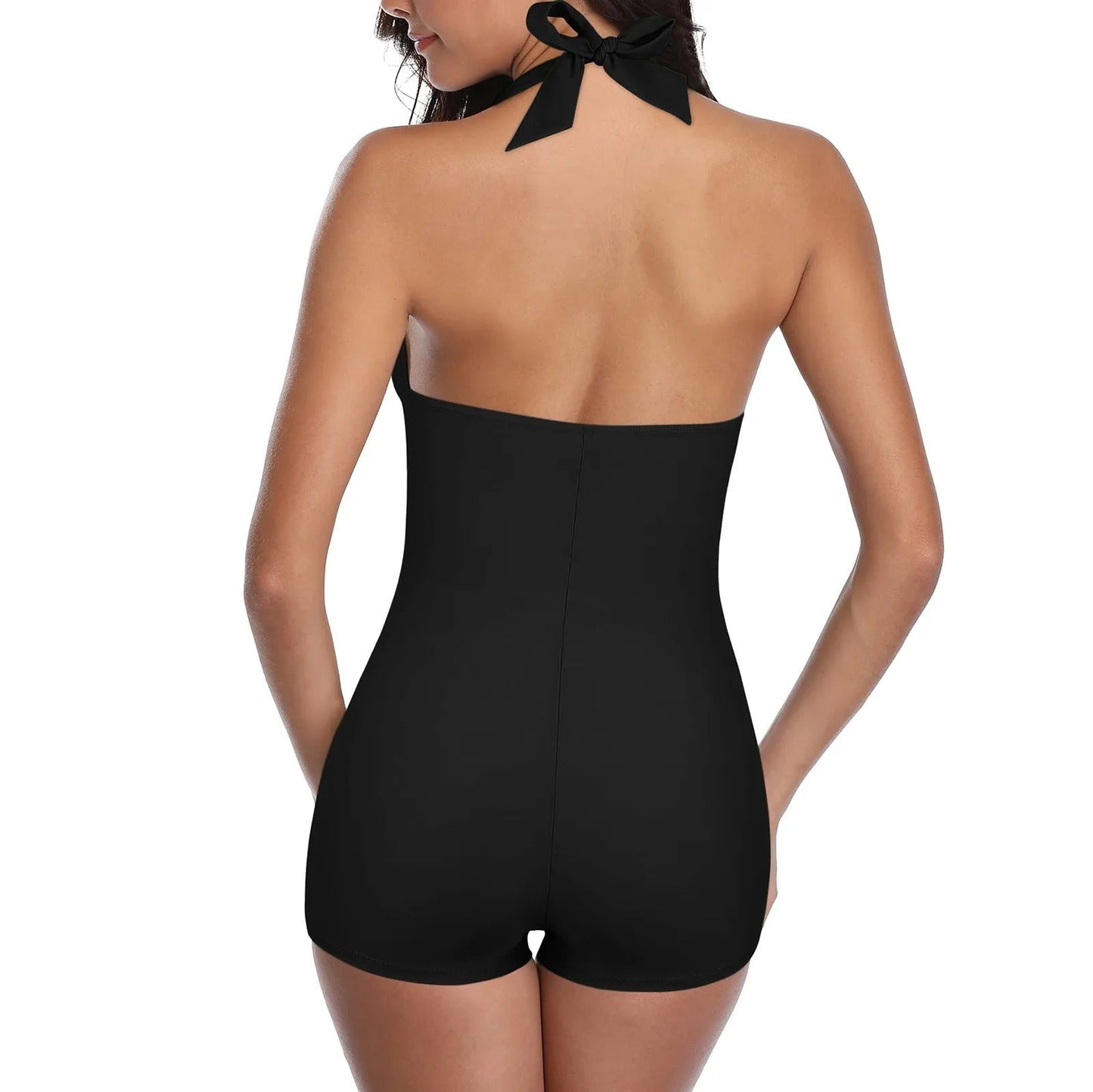 Davena Swimsuit | Retro Halter One-Piece with Ruched Front and Boyshort Bottom