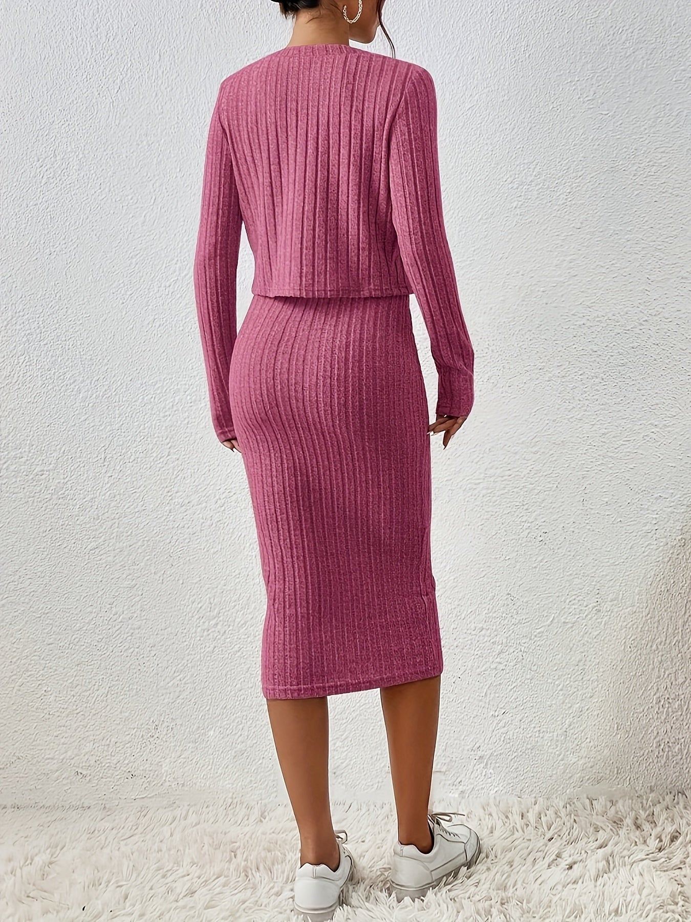 Jayden Two-Piece Set | Elegant Ribbed Knit Dress with Cardigan