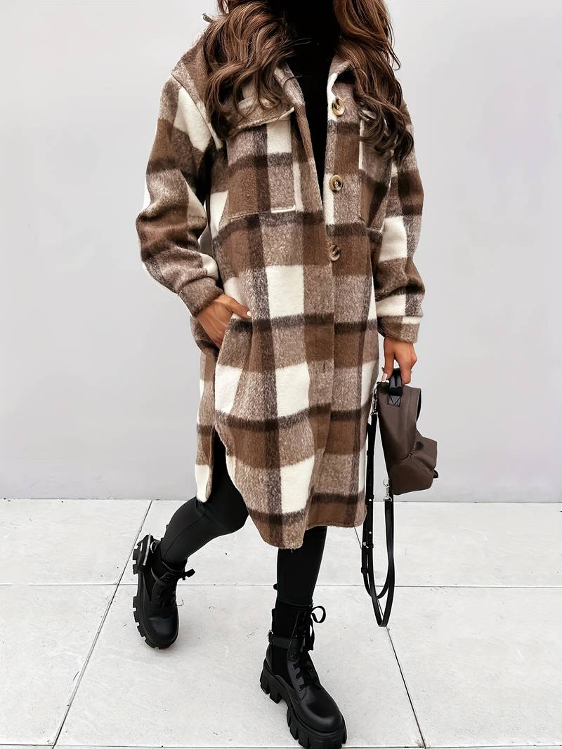 Iseul Coat | Trendy Plaid Longline Coat with Pockets