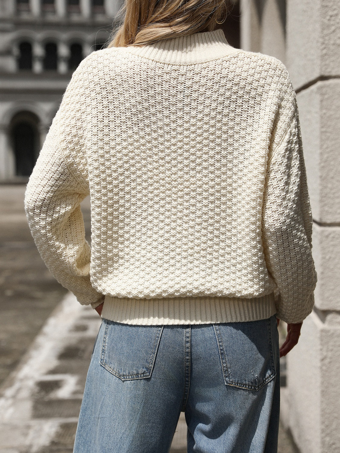 Fatiha Sweater | Mock Neck Long Sleeve Textured Sweater