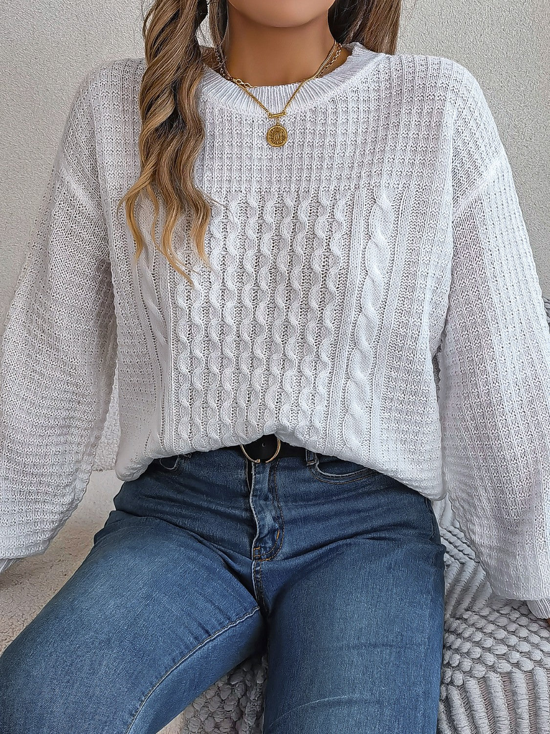 Faelyn Sweater | Cable Knit Round Neck Sweater