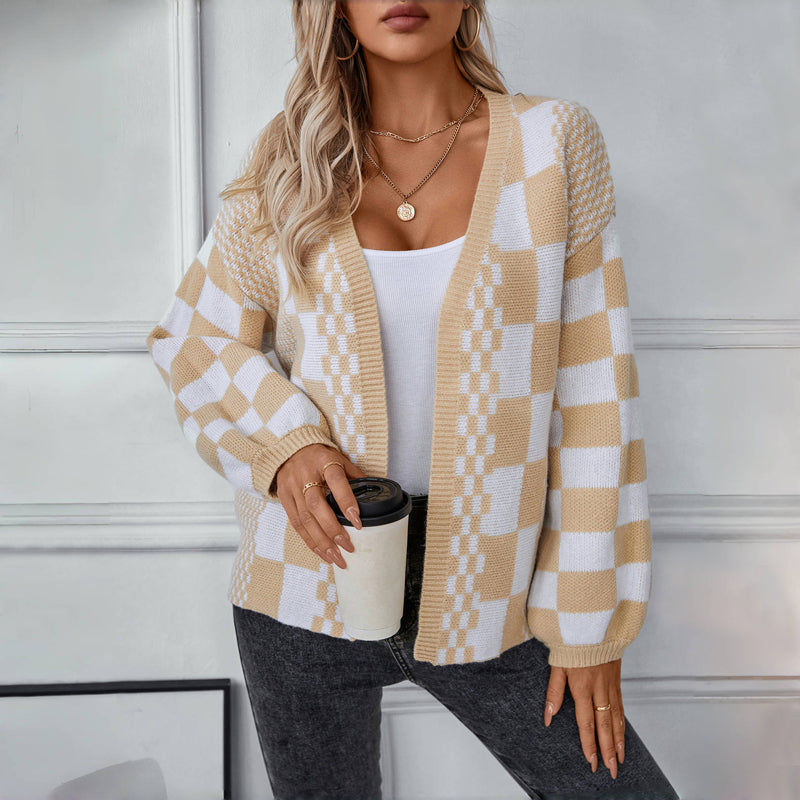 Odina Cardigan | Women's Autumn Casual Checked Knitted Cardigan
