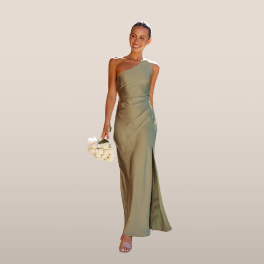 Bianca Evening Dress | Satin One-Shoulder Maxi Dress with Slit