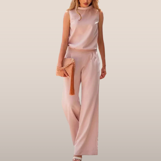 Bailey Satin Set | Elegant Sleeveless Top & Wide-Leg Pants Two-Piece Outfit