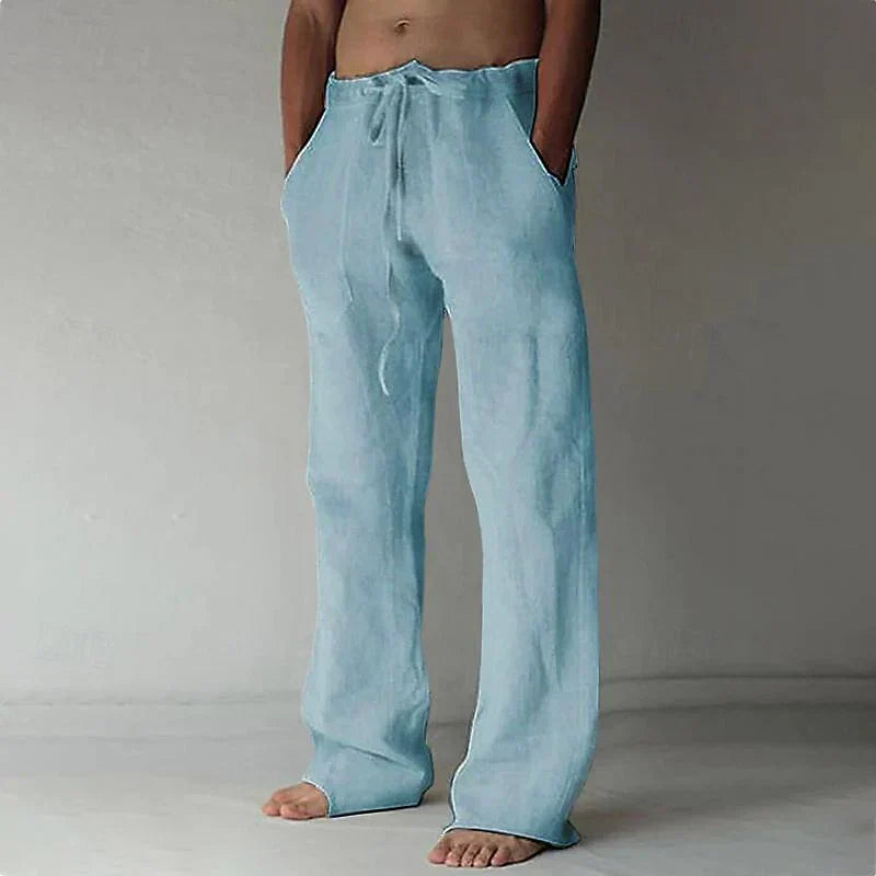 Alexander Linen Trousers | Men’s Wide-Leg Trousers with Drawstring Waist and Relaxed Fit