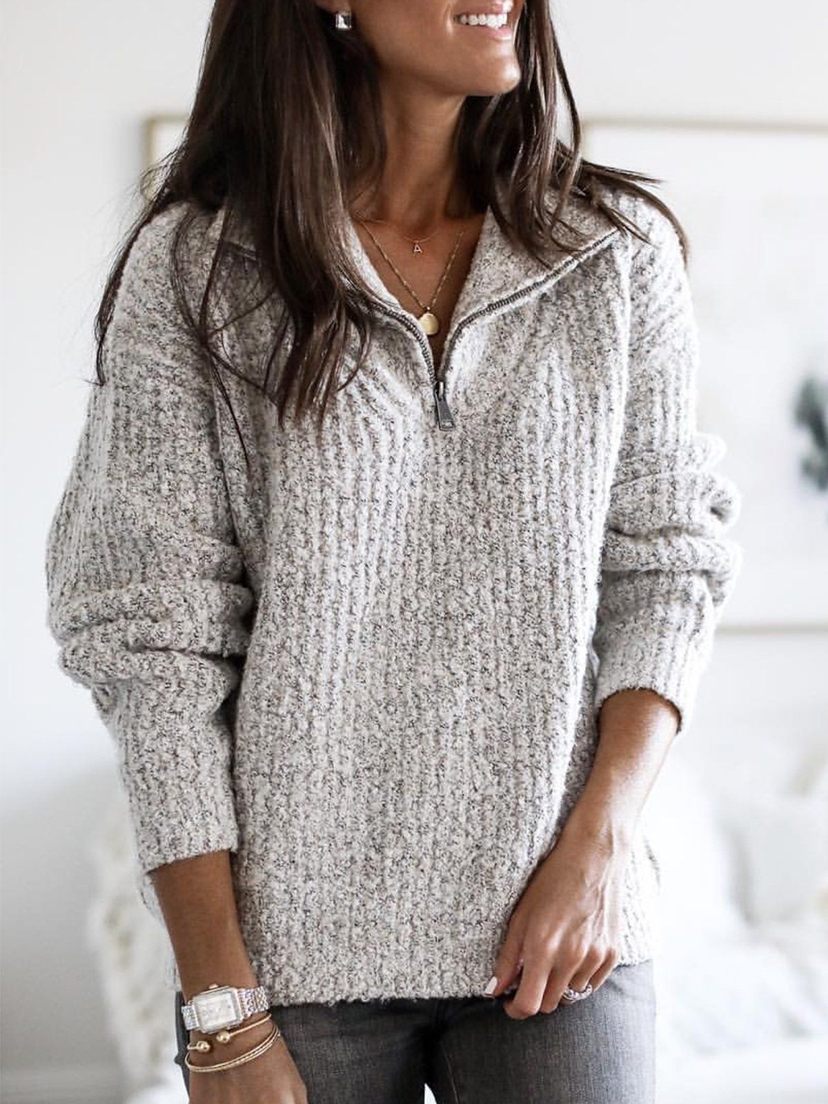 Qandeel Jumper | Women's Autumn Half-Zip Textured Knit Jumper