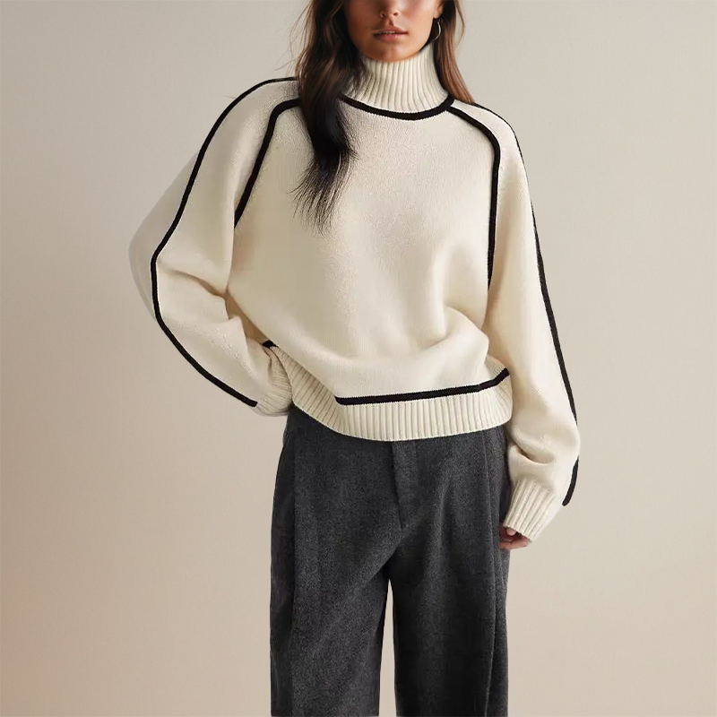 Qamira Jumper | Women's Autumn Oversized Turtleneck Jumper with Contrast Sleeve Trim
