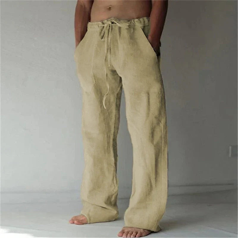Alexander Linen Trousers | Men’s Wide-Leg Trousers with Drawstring Waist and Relaxed Fit