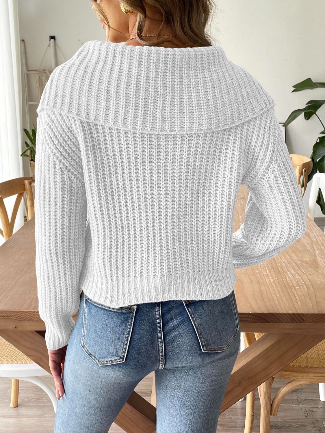 Fiza Sweater | Cable Knit Cropped Long Sleeve Sweater