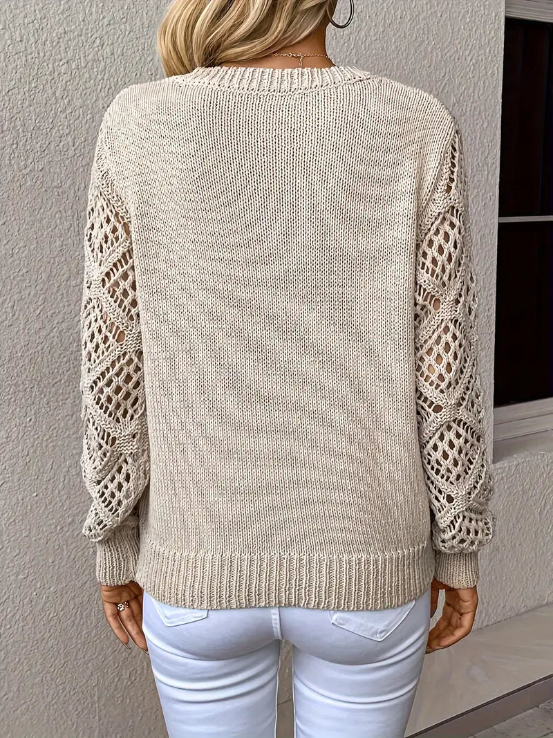 Glynice Sweater | Modern Crochet Sleeve V-Neck Sweater