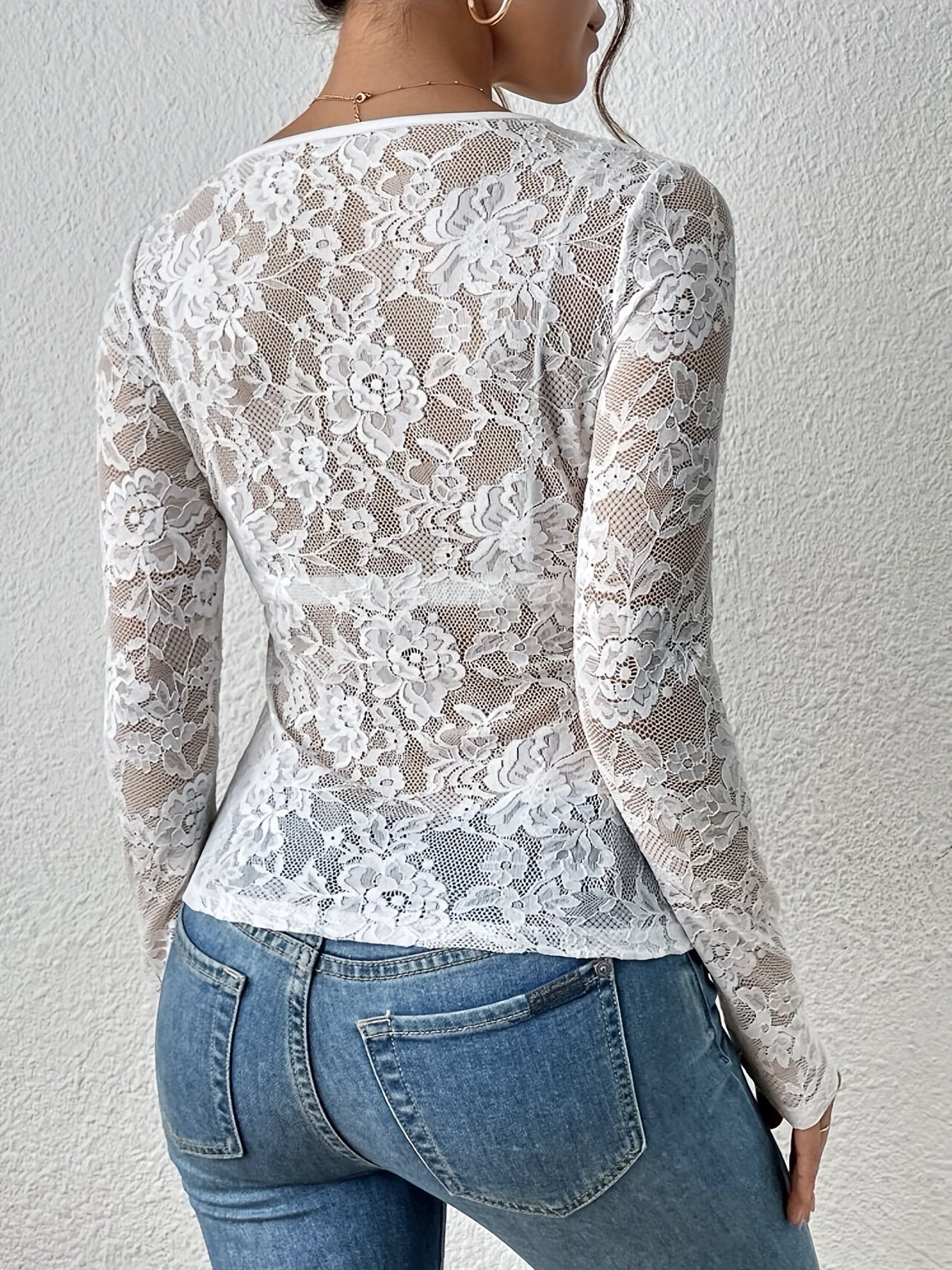 Gazelle Lace Top | Elegant Long-Sleeve V-Neck Blouse