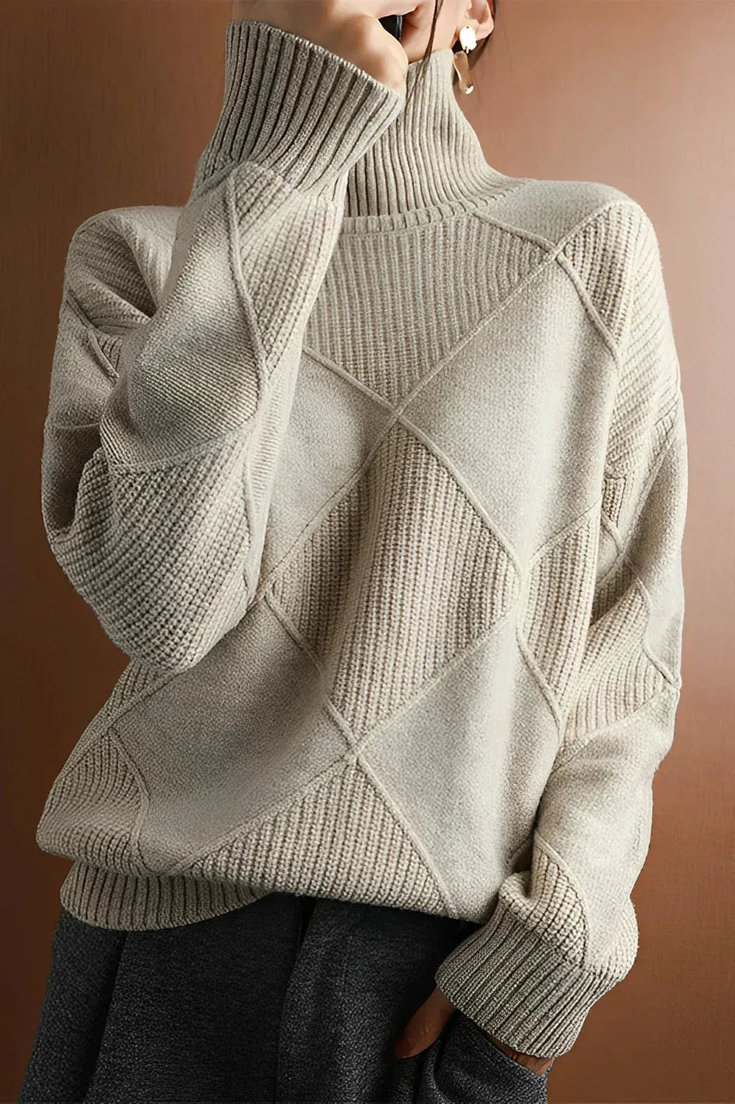 Ivana Sweater | Women's Diamond Knit Turtleneck Sweater