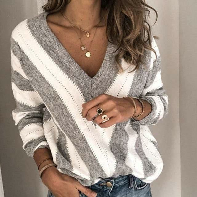 Noreen Jumper | Women's Autumn Striped V-Neck Jumper