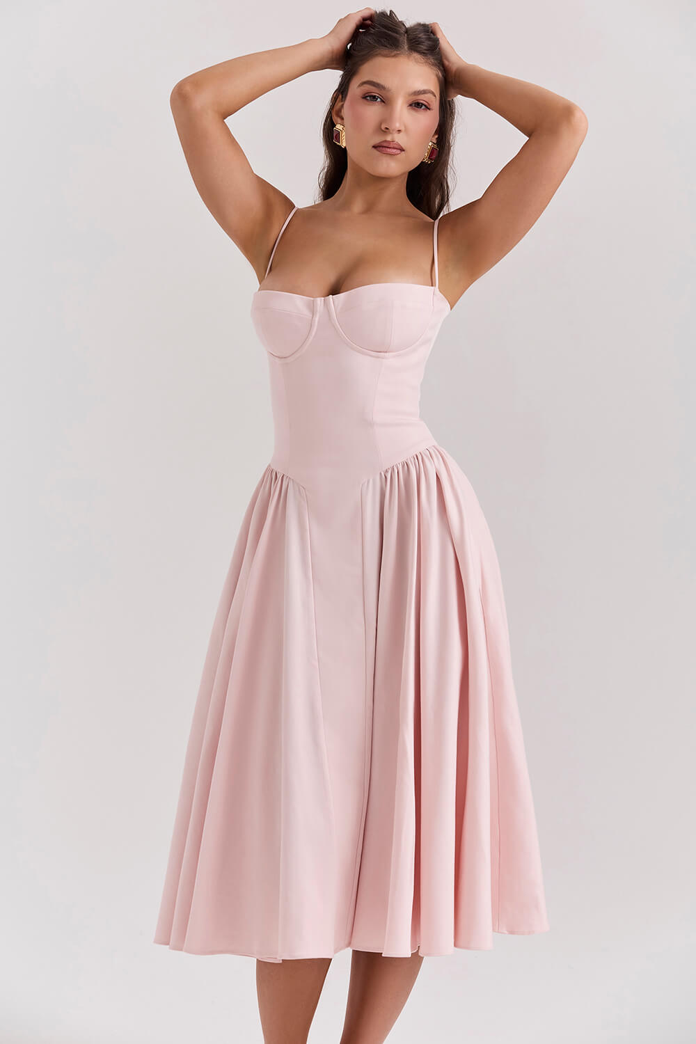 Vika Dress | Ballerina Pink Twill Corset Midi Dress