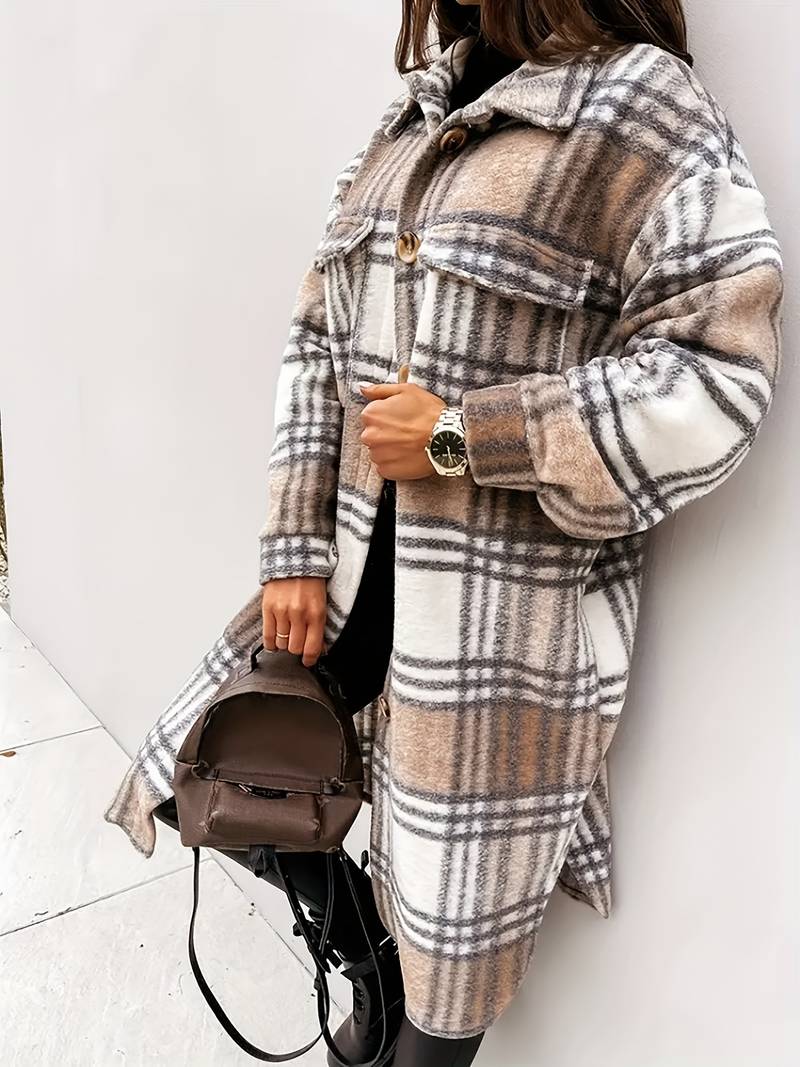 Iseul Coat | Trendy Plaid Longline Coat with Pockets