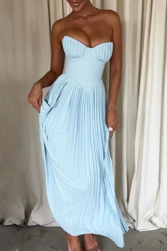 Ileana Dress | Strapless Pleated Maxi Dress