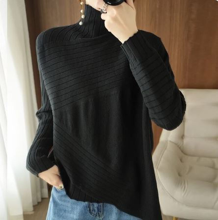 Inja Sweater | Cozy Asymmetric Ribbed Turtleneck Sweater