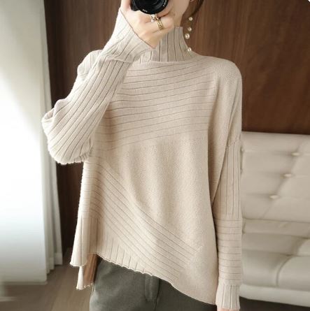 Inja Sweater | Cozy Asymmetric Ribbed Turtleneck Sweater