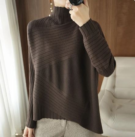 Inja Sweater | Cozy Asymmetric Ribbed Turtleneck Sweater