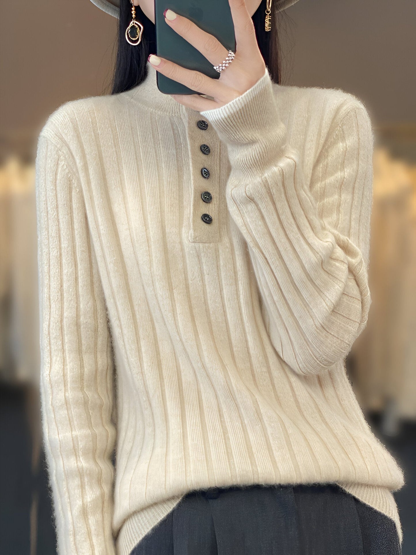 Kinsley Sweater | Casual Turn-Down Collar Knit Sweater for Women