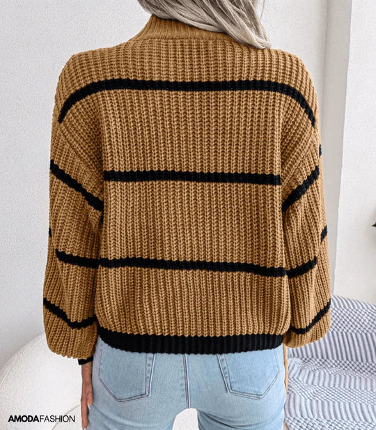 Safia Jumper | Women’s Autumn Cozy Turtleneck Striped Jumper