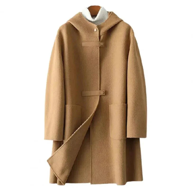 Kalina Wool Coat | Long Hooded Button-Up Winter Layer