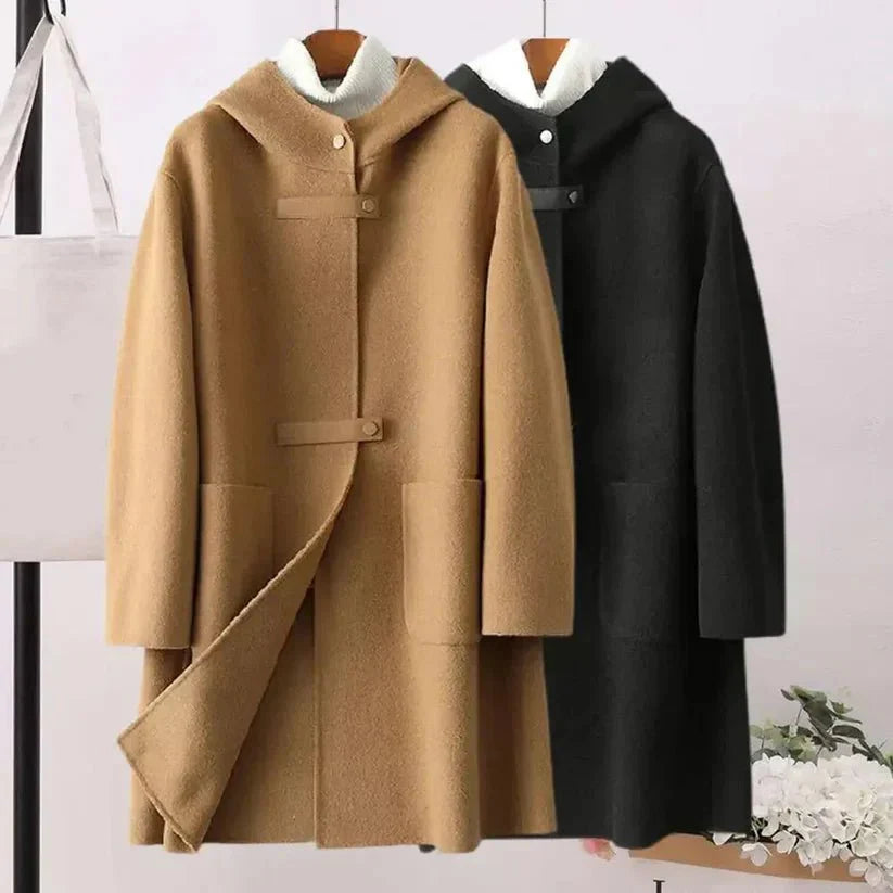 Kalina Wool Coat | Long Hooded Button-Up Winter Layer