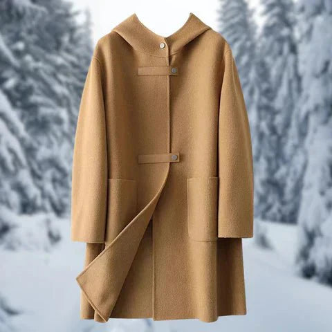 Kalina Wool Coat | Long Hooded Button-Up Winter Layer