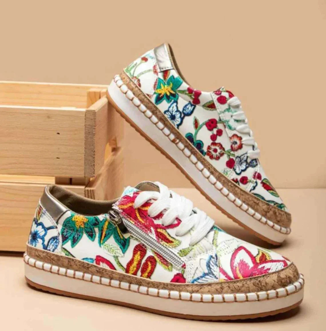Adalyn Lace-Up Shoes | Women’s Lightweight Floral Embroidered Lace-Up Shoes with Breathable Design
