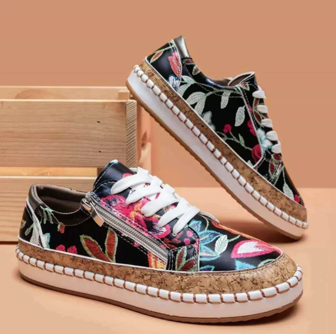 Adalyn Lace-Up Shoes | Women’s Lightweight Floral Embroidered Lace-Up Shoes with Breathable Design