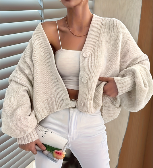 Ramona Cardigan | Women's Autumn Ivory White Cotton Cardigan