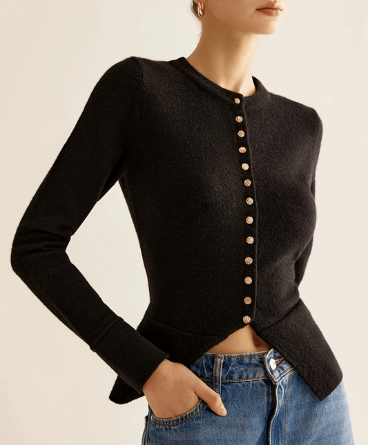 Raven Cardigan | Women's Autumn Black Knitted Cardigan with Button Placket