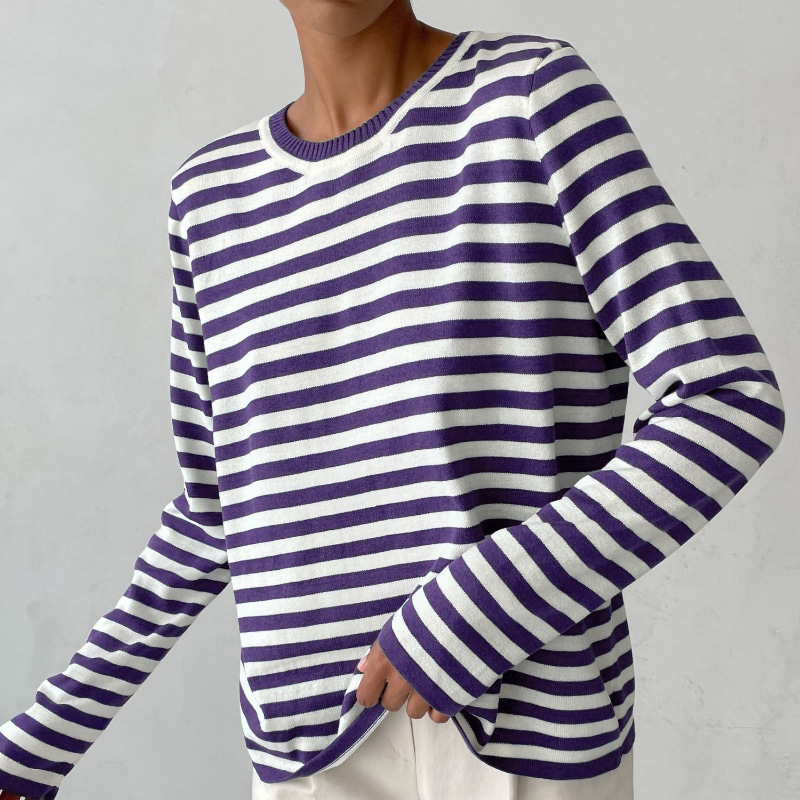 Francene Women's Sweater | Striped Long Sleeve Loose Fit Sweater