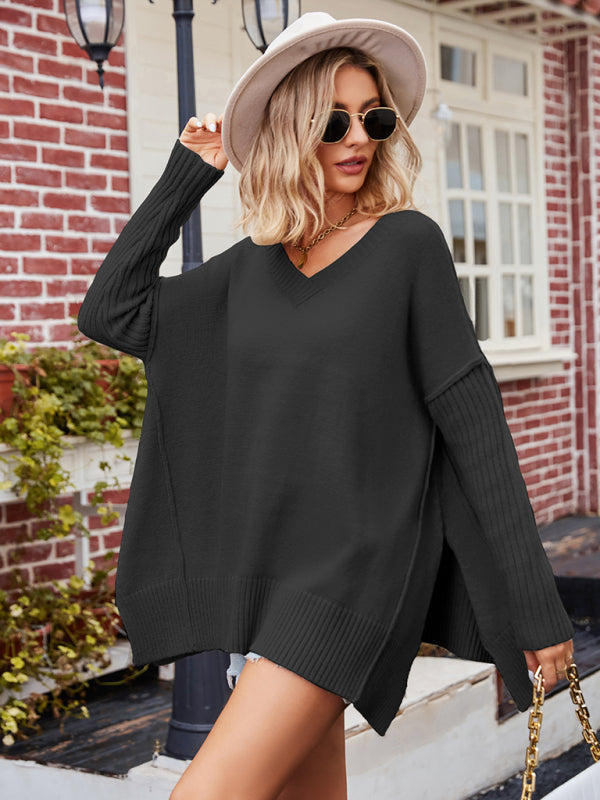 Jordyn Plus Size V-Neck Knit Poncho | Stylish & Cozy Pullover