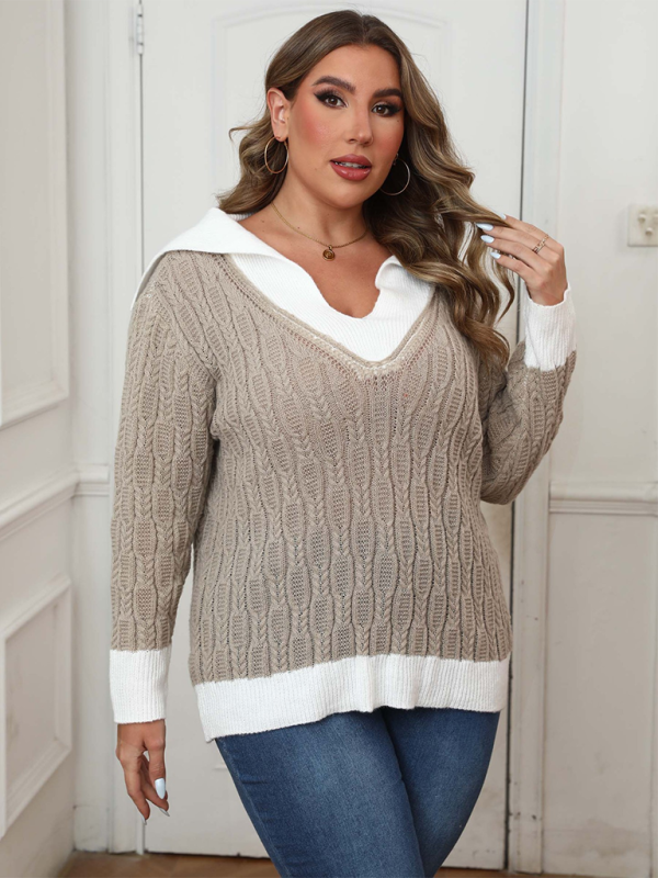 Janiya Plus Size Contrast Collar Sweater | Elegant Pullover Jumper