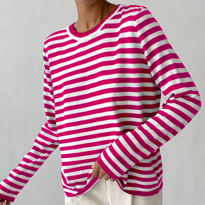 Francene Women's Sweater | Striped Long Sleeve Loose Fit Sweater