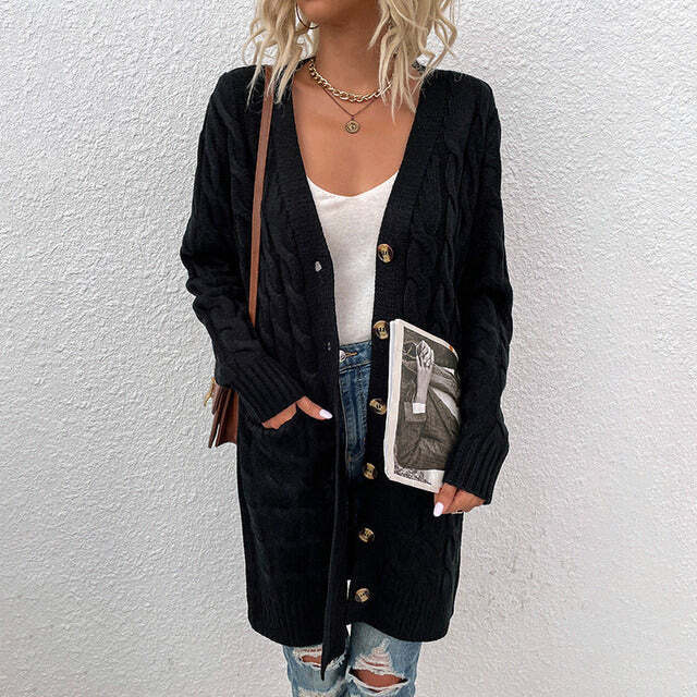 Hailey Cardigan | Cable Knit Long Buttoned Cardigan