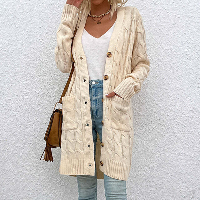 Hailey Cardigan | Cable Knit Long Buttoned Cardigan