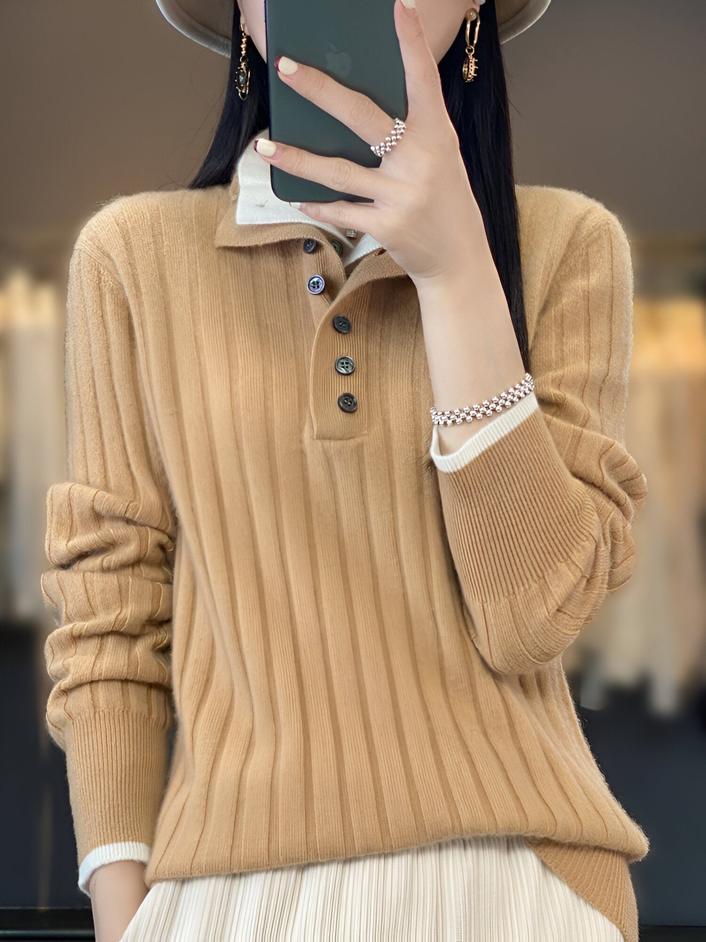 Kinsley Sweater | Casual Turn-Down Collar Knit Sweater for Women