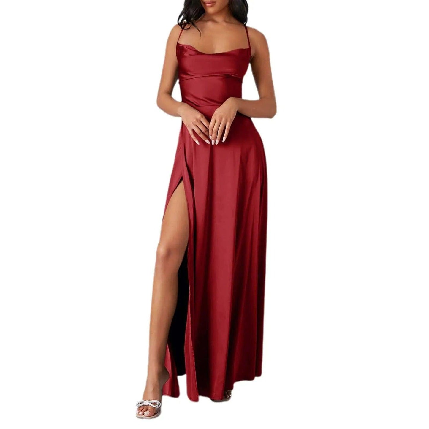 Georgette Dress | Satin Side-Slit Maxi Dress